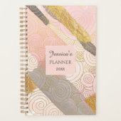 Abstract Gold Stripes and Pink Swirls Personalised Planner (Voorkant)