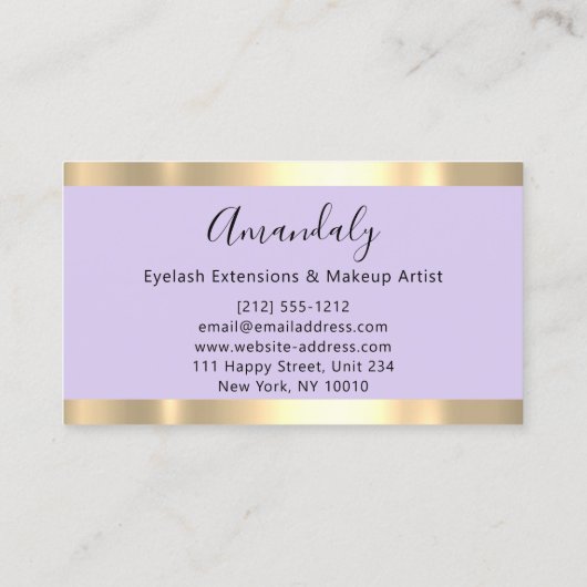 Abstract Gold Strokes Lijst Marble Violet Lavender Visitekaartje (Achterkant)