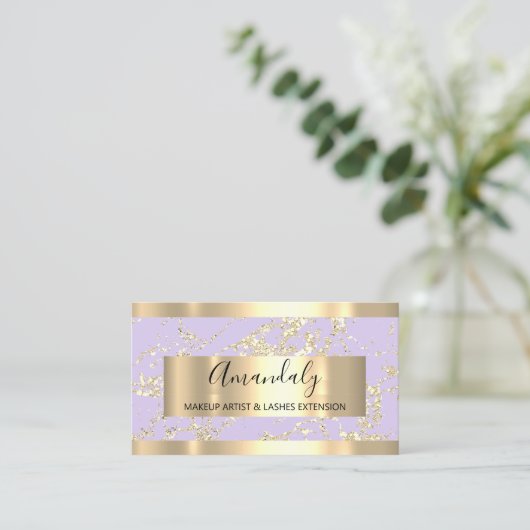 Abstract Gold Strokes Lijst Marble Violet Lavender Visitekaartje (Staand voorkant)