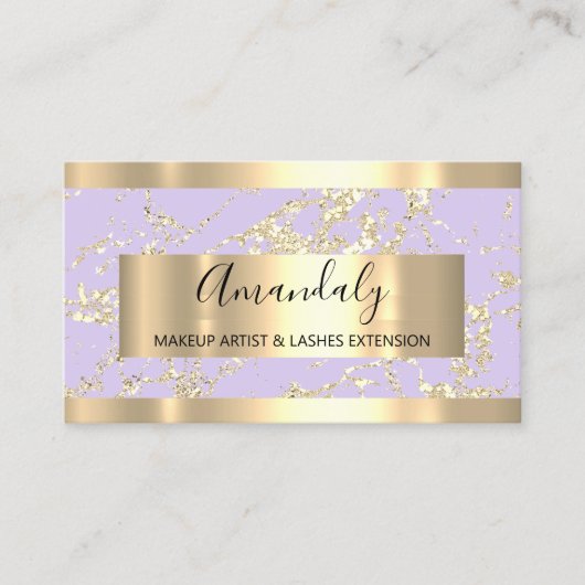 Abstract Gold Strokes Lijst Marble Violet Lavender Visitekaartje (Voorkant)