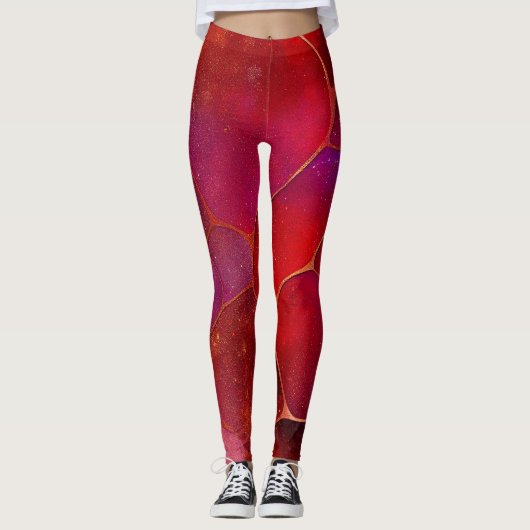 Abstract Gold web boven Violet, Paars en magenta Leggings (Voorkant)