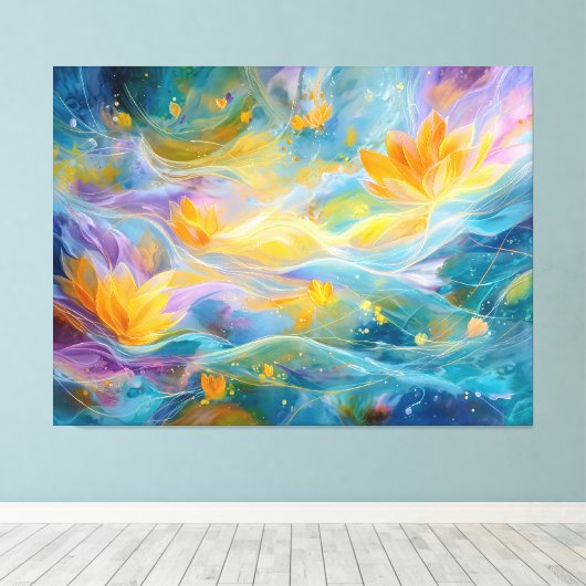 Abstract Golden Lotus Floating Flowers Canvas Afdruk (Insitu (Houten vloer))