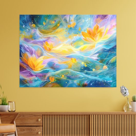 Abstract Golden Lotus Floating Flowers  Canvas Afdruk (Insitu (Woonkamer))