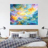 Abstract Golden Lotus Floating Flowers  Canvas Afdruk (Insitu (Slaapkamer))
