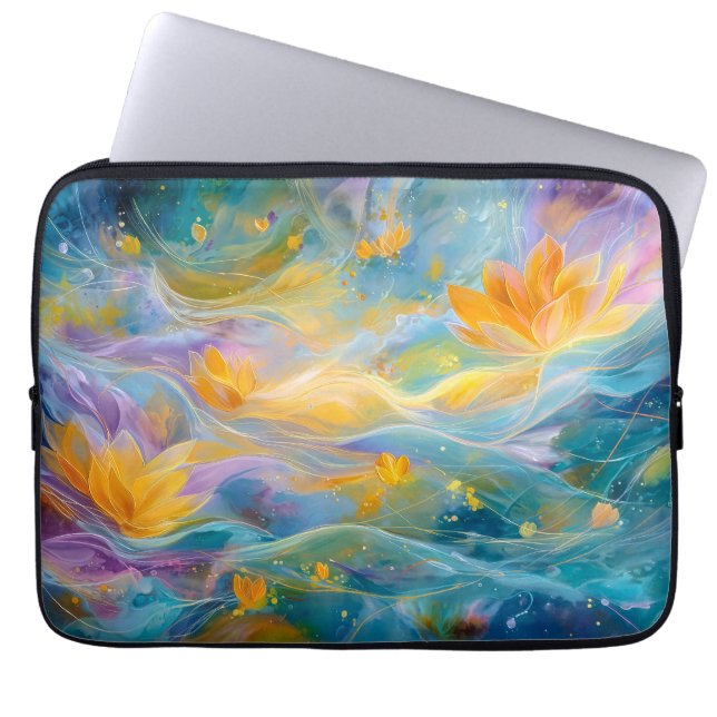 Abstract Golden Lotus Floating Flowers  Laptop Sleeve (Voorkant)