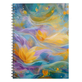Abstract Golden Lotus Floating Flowers Notitieboek