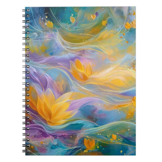 Abstract Golden Lotus Floating Flowers Notitieboek (Voorkant)