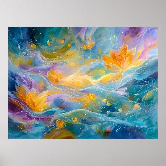 Abstract Golden Lotus Floating Flowers Poster (Voorkant)