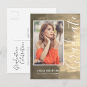 Abstract Golden Shimmer Foto Afstuderen Uitnodiging Briefkaart (Voorkant / Achterkant)