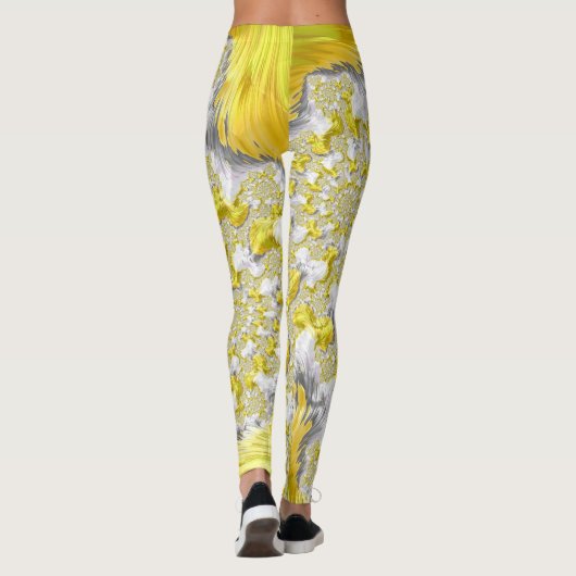 Abstract Golden Yellow Symmetrical Fractal Leggings (Achterkant)