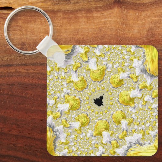 Abstract Golden Yellow Symmetrical Fractal Sleutelhanger (Voorkant)