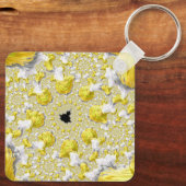 Abstract Golden Yellow Symmetrical Fractal Sleutelhanger (Achterkant)