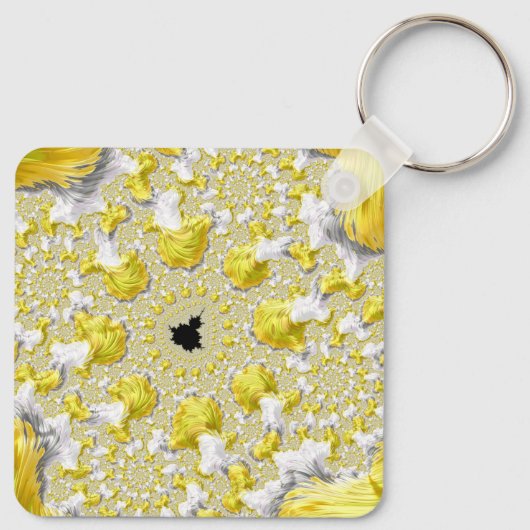 Abstract Golden Yellow Symmetrical Fractal Sleutelhanger (Achterkant)