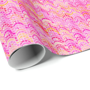 Abstract golfpatroon - roze, oranje en fuchsie cadeaupapier