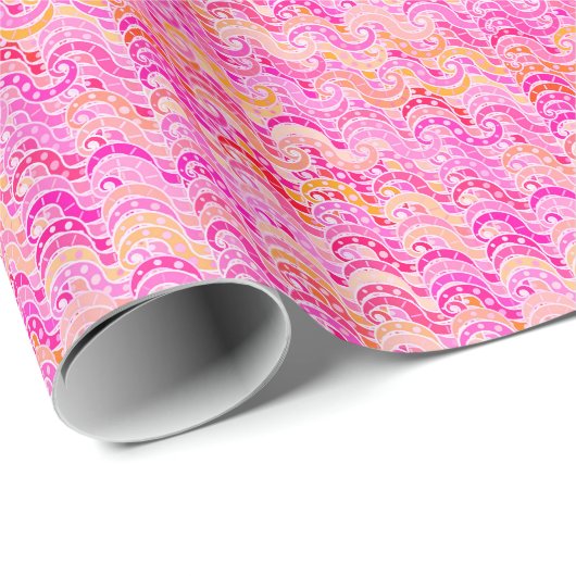 Abstract golfpatroon - roze, oranje en fuchsie cadeaupapier (Rol Hoek)