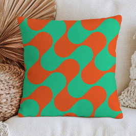 Abstract Golfpatroon Verbrand Oranje & Groen Retro Kussen