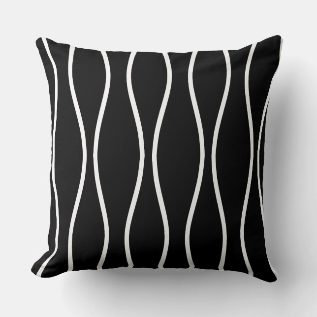 Abstract golvend geometrisch patroon op zwart kussen (Voorkant)