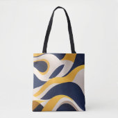 Abstract golvend patroon met marineblauw geel tote bag (Voorkant)