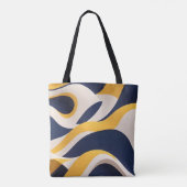 Abstract golvend patroon met marineblauw geel tote bag (Achterkant)