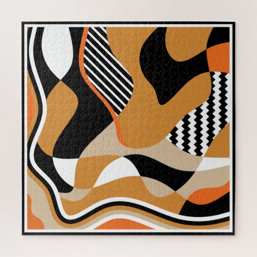 Abstract golvend: zwart patroon legpuzzel (Verticaal)