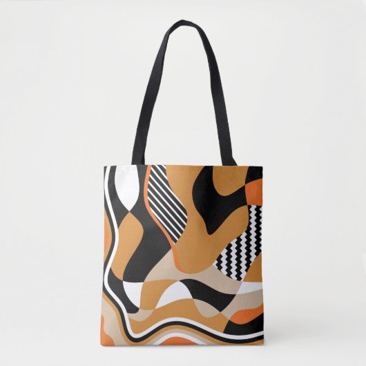 Abstract golvend:  zwart patroon tote bag (Voorkant)