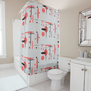 Abstract gordijn met rood, zwart en wit