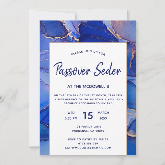 Abstract Goud Blauw Modern Passover Seder Kaart (Voorkant)