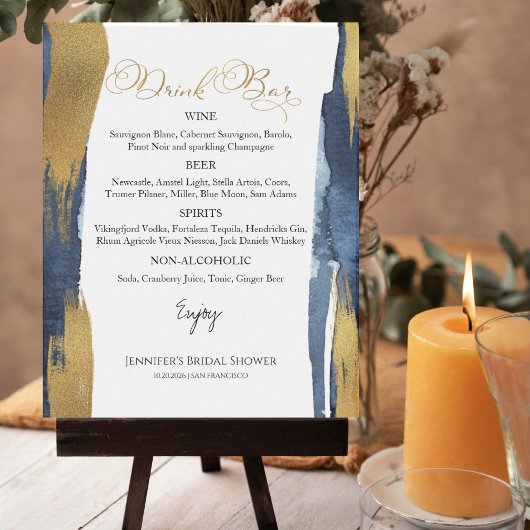 Abstract Goud Blauw Vrijgezellenfeest Drinken Menu Poster