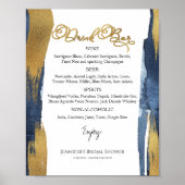 Abstract Goud Blauw Vrijgezellenfeest Drinken Menu Poster (Voorkant)