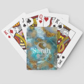 Abstract Goud Blauwgroen Faux Folie Glitter Naam I Pokerkaarten (Achterkant)