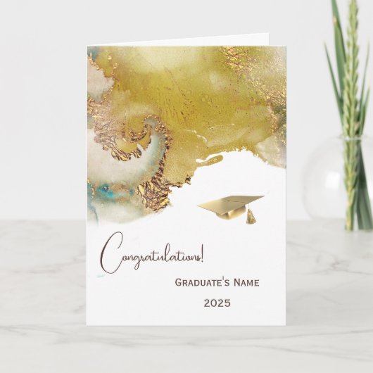 Abstract Goud Blauwgroen Gepersonaliseerd Afstuder Kaart (Voorkant)