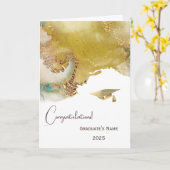 Abstract Goud Blauwgroen Gepersonaliseerd Afstuder Kaart (Gele Bloem)