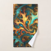Abstract Goud Blauwgroen Sinaasappel Vlammen, Bad Handdoek (Handdoek)