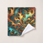 Abstract Goud Blauwgroen Sinaasappel Vlammen, Bad Handdoek (Wasdoekje)