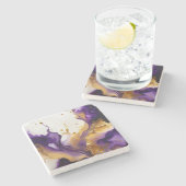 Abstract Goud en Amethist Stenen Onderzetter (Zijkant)