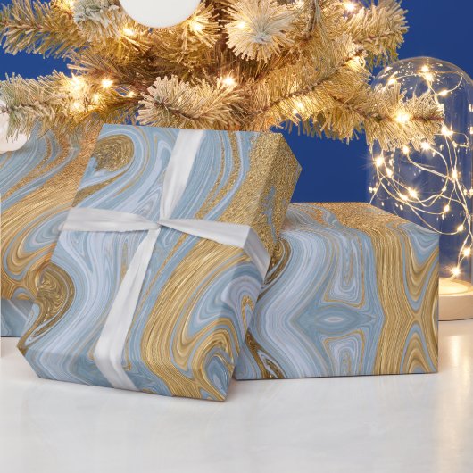 Abstract Goud en Blauw Agaat Marmeren Swirl Cadeaupapier (Feestdagen)