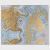Abstract Goud en Blauw Agaat Marmeren Swirl Cadeaupapier (Vlak)