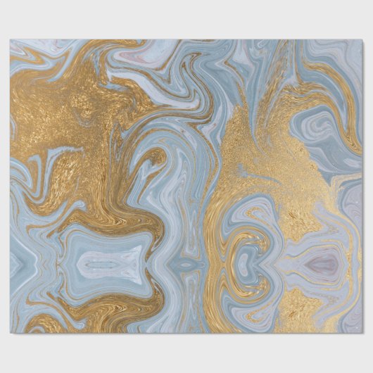 Abstract Goud en Blauw Agaat Marmeren Swirl Cadeaupapier (Vlak)