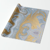 Abstract Goud en Blauw Agaat Marmeren Swirl Cadeaupapier (Uitgerold)