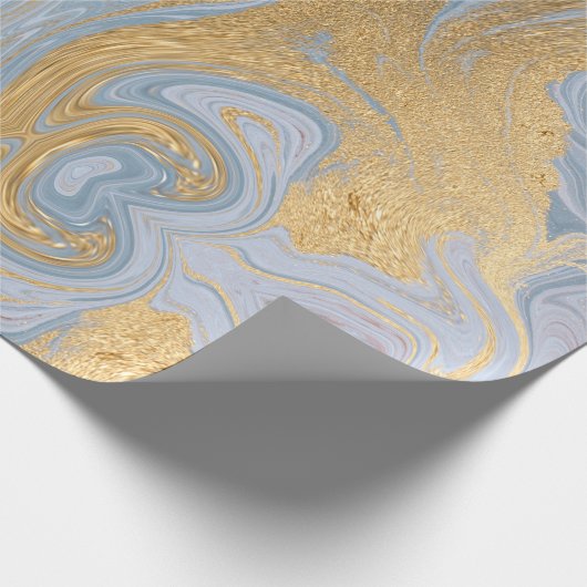 Abstract Goud en Blauw Agaat Marmeren Swirl Cadeaupapier (Hoek)