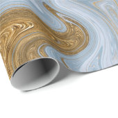 Abstract Goud en Blauw Agaat Marmeren Swirl Cadeaupapier (Rol Hoek)