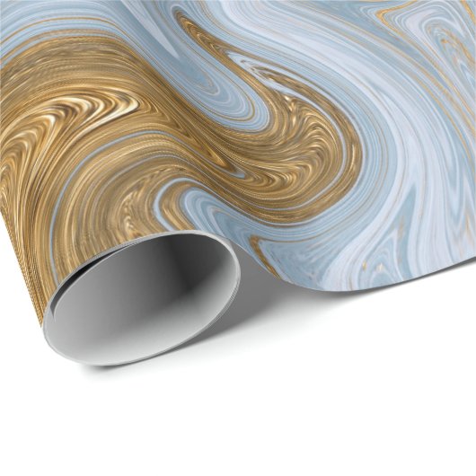 Abstract Goud en Blauw Agaat Marmeren Swirl Cadeaupapier (Rol Hoek)