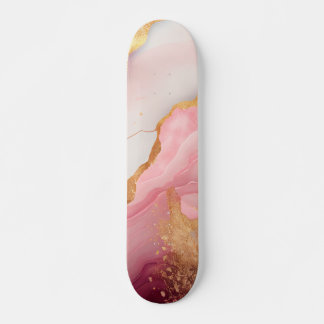 Abstract Goud en Roze Marmeren Waterverf Drips Persoonlijk Skateboard