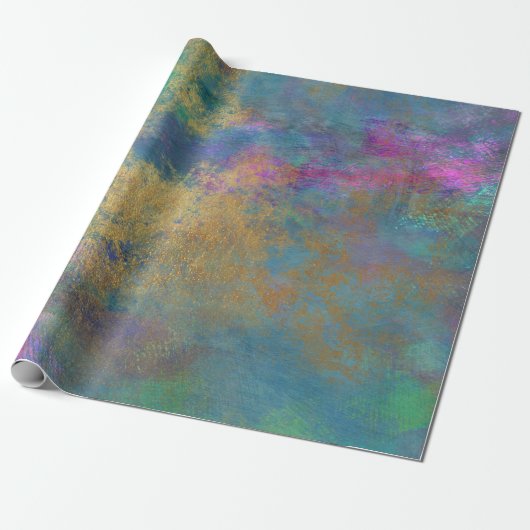 Abstract goud en roze op blauw cadeaupapier (Uitgerold)
