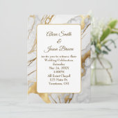 Abstract Goud en Wit Marmeren Bruiloft Uitnodigen Kaart (Staand voorkant)