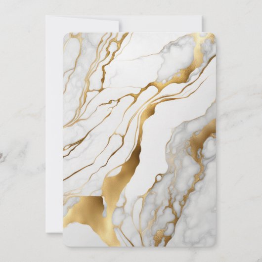 Abstract Goud en Wit Marmeren Bruiloft Uitnodigen Kaart (Achterkant)