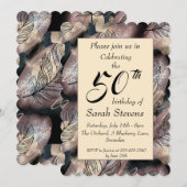 Abstract goud en zwart met veren 50e verjaardag kaart (Voorkant / Achterkant)