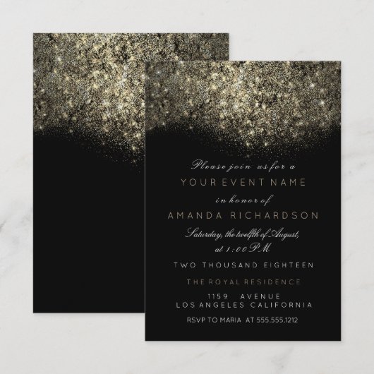 Abstract Goud Glitterend Glitter Zwart Wit Eveneme Kaart (Voorkant / Achterkant)