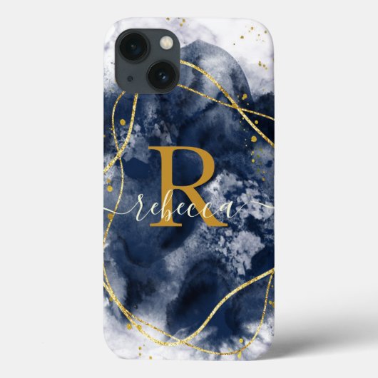 Abstract Goud Grijze Monogram Aangepaste Naam Scri Case-Mate iPhone Case (Achterkant)