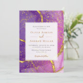 Abstract Goud Paarse Unieke Alles in Een QR Huweli Kaart (Staand voorkant)